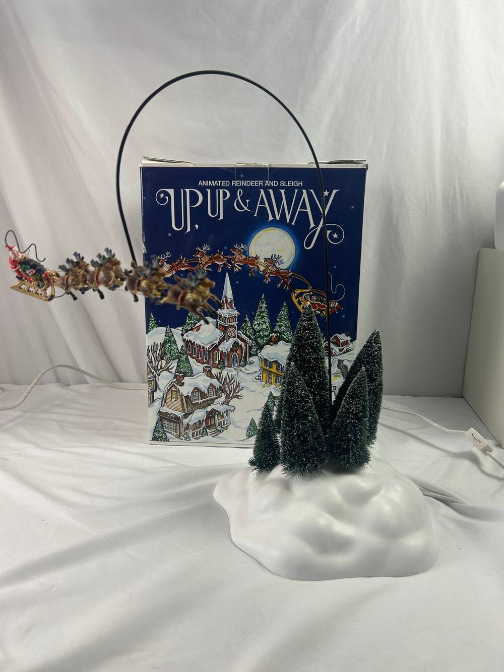 Dept 56 Up Up & Away Animated Santa Reindeer Sleigh 52593 Retired 1999 tested